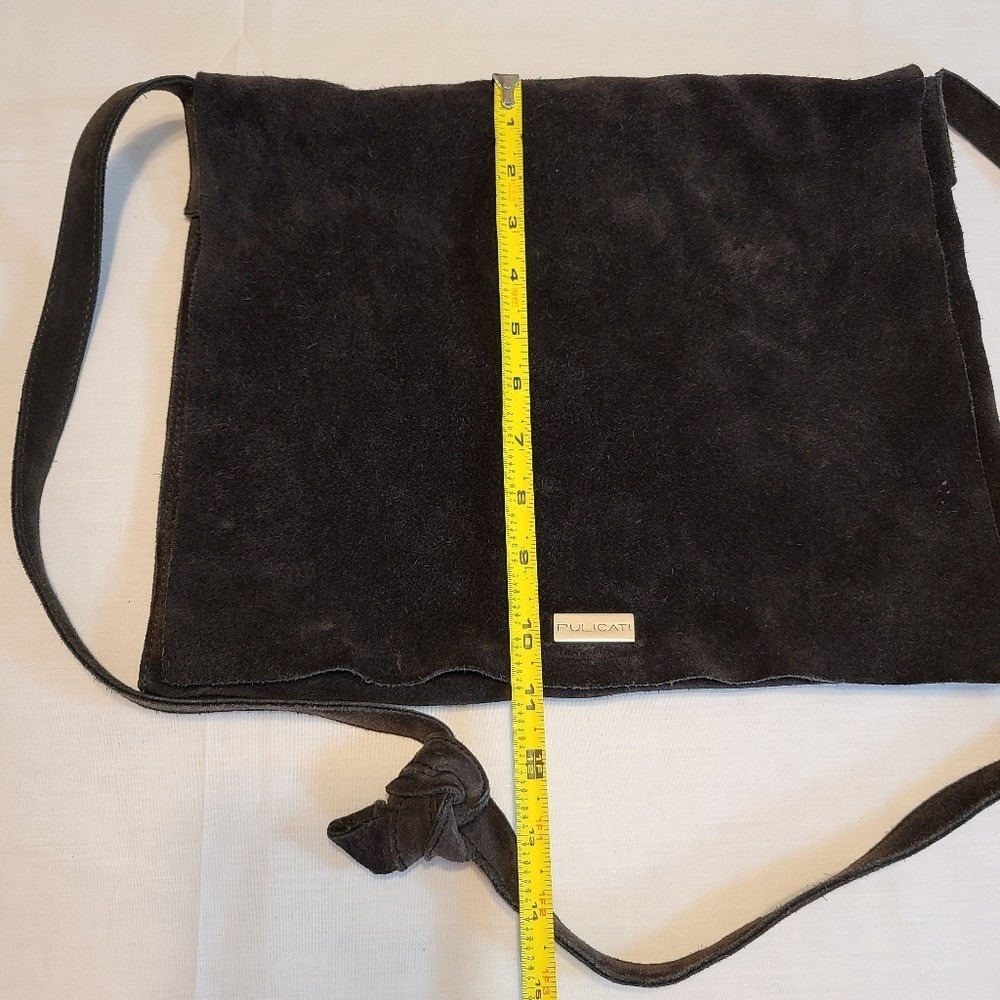 100% Leather Pulicati Slouchy Black Crossbody Shoulder‎ Purse Bag - Picture 12 of 12